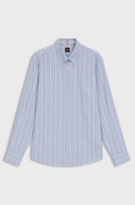 Regular-fit shirt in striped stretch cotton, Light Blue Stripes