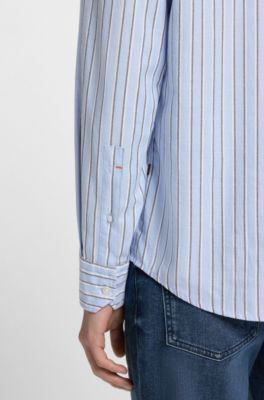 Camicia regular fit in cotone elasticizzato a righe, Righe azzurre