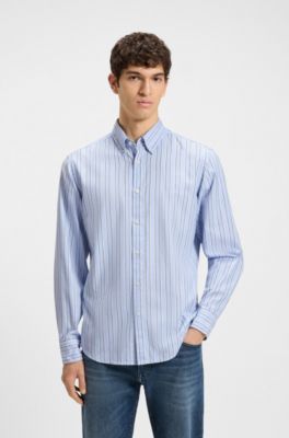 Regular-fit shirt in striped stretch cotton, Light Blue stripes
