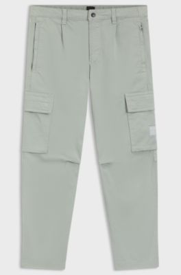 Cargo trousers in stretch-cotton satin, Light Green