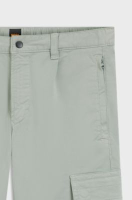 Cargo trousers in stretch-cotton satin, Light Green