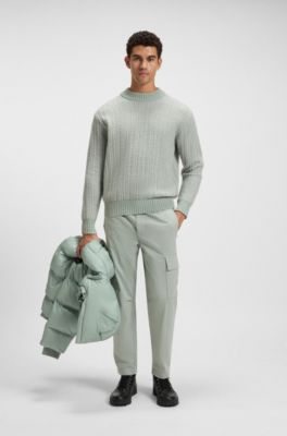 Cargo trousers in stretch-cotton satin, Light Green