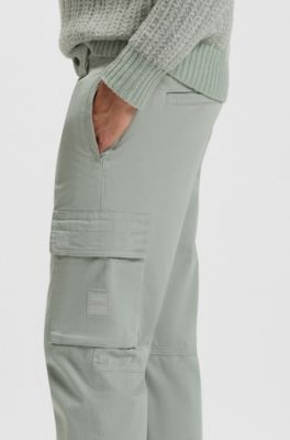Cargo trousers in stretch-cotton satin, Light Green