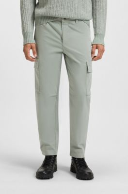 Cargo trousers in stretch-cotton satin, Light Green