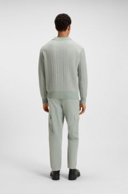 Cargo trousers in stretch-cotton satin, Light Green