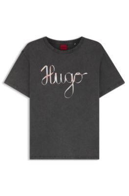 Cotton-jersey T-shirt with logo artwork, Black