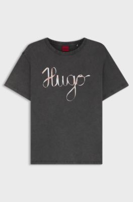 Cotton-jersey T-shirt with logo artwork, Black