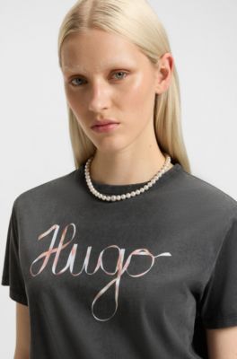 Cotton-jersey T-shirt with logo artwork, Black