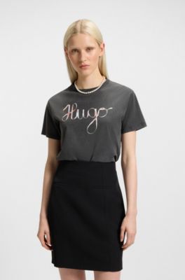 Cotton-jersey T-shirt with logo artwork, Black