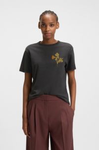T-shirt van katoenen jersey met logo-artwork, Zwart