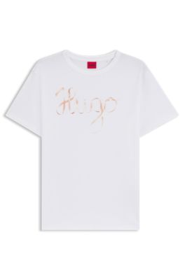 Cotton-jersey T-shirt with logo artwork, White