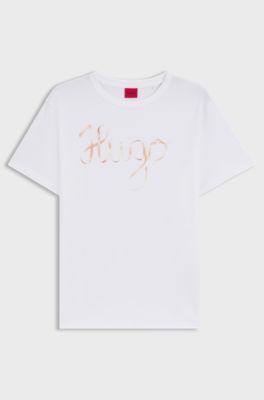 Cotton-jersey T-shirt with logo artwork, White