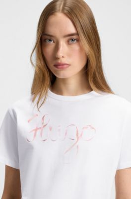 T-shirt en jersey de coton &agrave; logo artistique, Blanc
