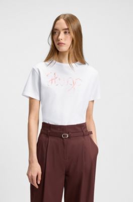 Cotton-jersey T-shirt with logo artwork, White
