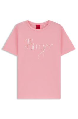 Cotton-jersey T-shirt with logo artwork, Pink