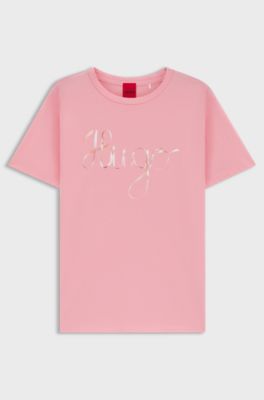 T-shirt in jersey di cotone con grafica con logo, Rosa