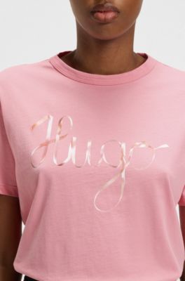 Cotton-jersey T-shirt with logo artwork, Pink