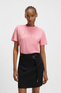 Camiseta de punto de algod&oacute;n con ilustraci&oacute;n de logo, Pink