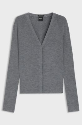 Concealed-closure cardigan in super-fine merino wool, Light Grey