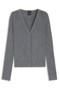 Concealed-closure cardigan in super-fine merino wool, Light Grey