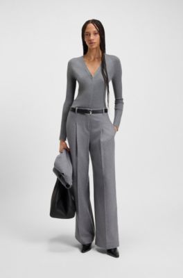 Concealed-closure cardigan in super-fine merino wool, Light Grey