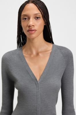 Concealed-closure cardigan in super-fine merino wool, Light Grey