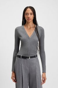 Concealed-closure cardigan in super-fine merino wool , Light Grey