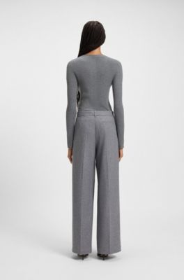 Concealed-closure cardigan in super-fine merino wool, Light Grey