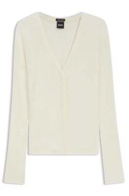 Concealed-closure cardigan in super-fine merino wool, White
