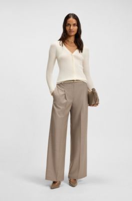 Concealed-closure cardigan in super-fine merino wool, White