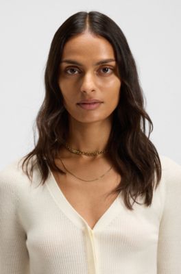 Concealed-closure cardigan in super-fine merino wool, White