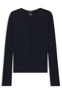 Concealed-closure cardigan in super-fine merino wool, Dark Blue