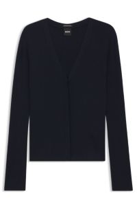 Concealed-closure cardigan in super-fine merino wool, Dark Blue