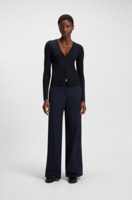 Concealed-closure cardigan in super-fine merino wool, Dark Blue