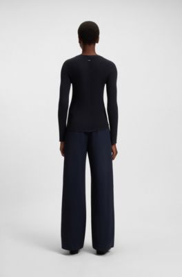 Concealed-closure cardigan in super-fine merino wool, Dark Blue