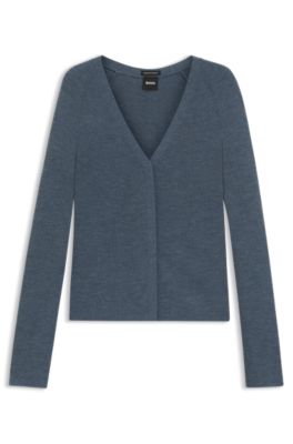 Concealed-closure cardigan in super-fine merino wool, Blue