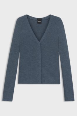 Concealed-closure cardigan in super-fine merino wool, Blue