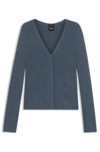 Concealed-closure cardigan in super-fine merino wool , Blue