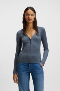 Concealed-closure cardigan in super-fine merino wool , Blue