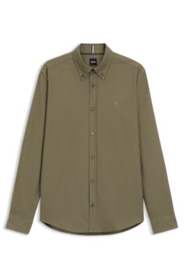 Slim-fit shirt in Oxford cotton, Olive