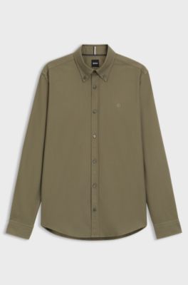 Slim-fit shirt in Oxford cotton, Olive
