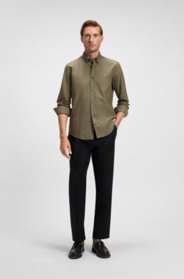 Slim-fit shirt in Oxford cotton, Olive