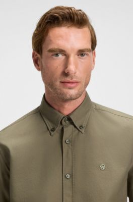 Slim-fit shirt in Oxford cotton, Olive