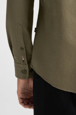 Slim-fit shirt in Oxford cotton, Olive