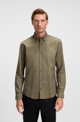 Slim-fit shirt in Oxford cotton, Olive