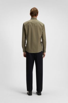 Slim-fit shirt in Oxford cotton, Olive