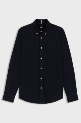 Slim-fit shirt in Oxford cotton, Dark Blue