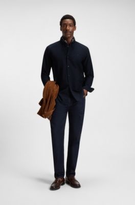 Slim-fit shirt in Oxford cotton, Dark Blue
