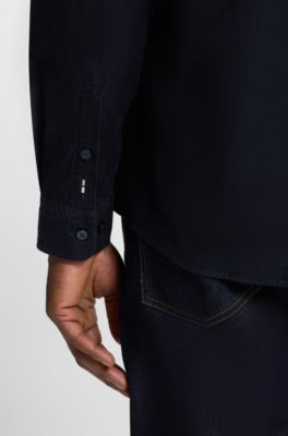 Slim-fit shirt in Oxford cotton, Dark Blue