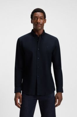 Slim-fit shirt in Oxford cotton, Dark Blue